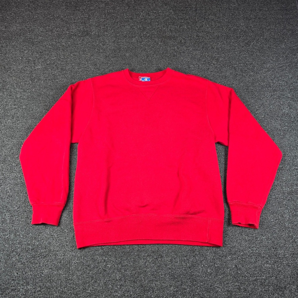 Vintage Champion Sweatshirt Red Mens Medium V-Stitch Crewneck Blank USA 80's